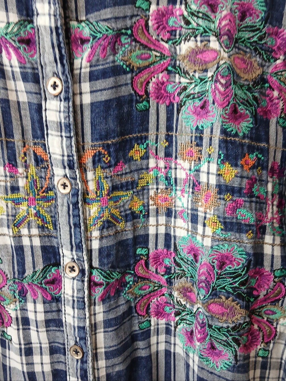 Sharon Young 100% Cotton Embroidered Button Down Shirt Large Oversized Comfy Fal - Picture 4 of 8
